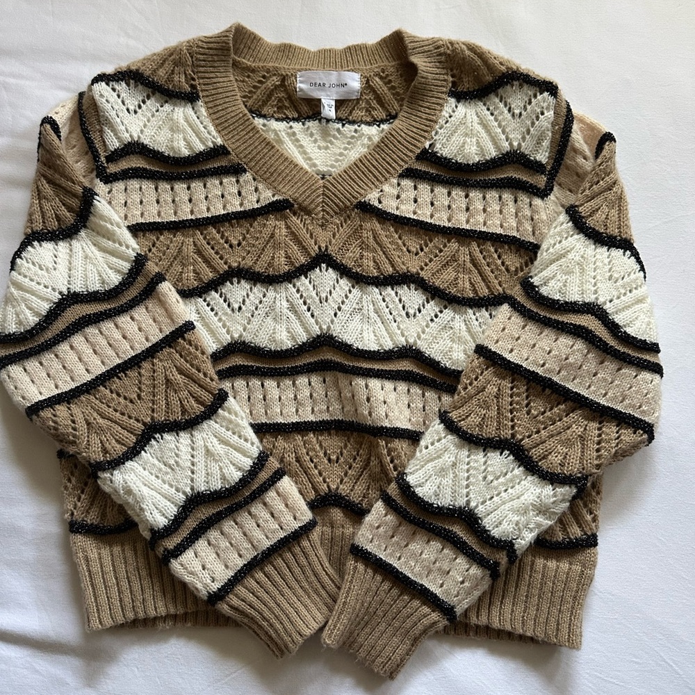 Black white and brown sweater with sequin details size medium